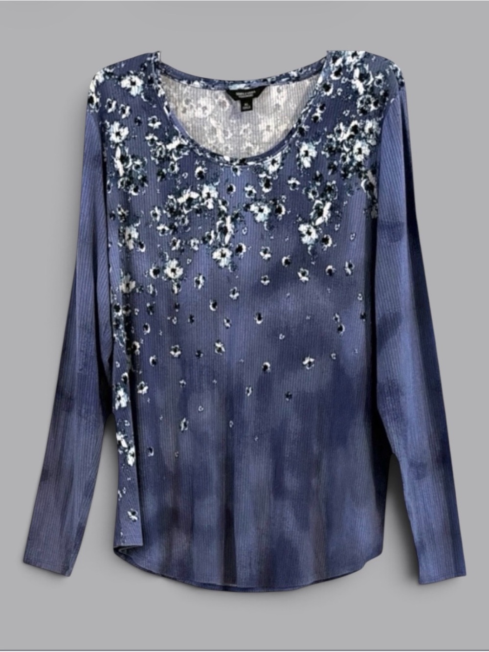 Simply Vera Vera Wang Floral Tie Dyed Ribbed Scooped Neck Long Sleeved Top XL